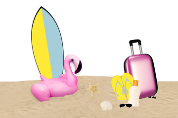 Summer background blanket with realistic sand and vacation objects