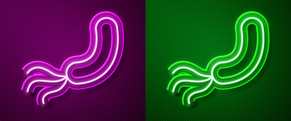 Fototapeta na wymiar Glowing neon line Bacteria icon isolated on purple and green background. Bacteria and germs, microorganism disease causing, cell cancer, microbe, virus, fungi. Vector