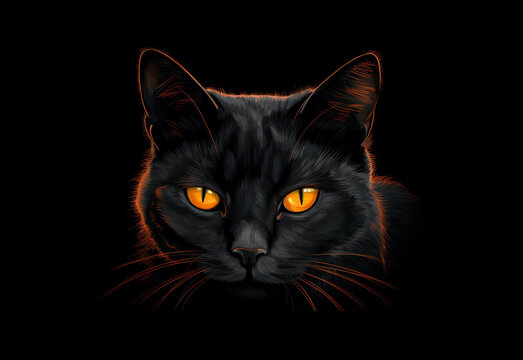 black cat portrait isolated on a black background