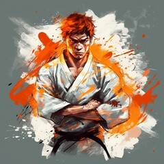 Obraz na płótnie Canvas Jiu Jitsu Fighter in an Anime/Manga Style Ready to Strike