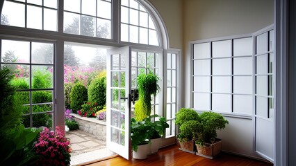 Windowsill Oasis: A View of the Lush Garden Outside