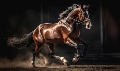 Hackney show horse, captured in a classic driving competition, showcasing its striking presence, elegant gait, and refined form. image captures the grace and power of this iconic breed. Generative AI
