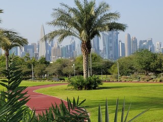 Fototapeta na wymiar Park and Doha Skyline - Doha, Qatar