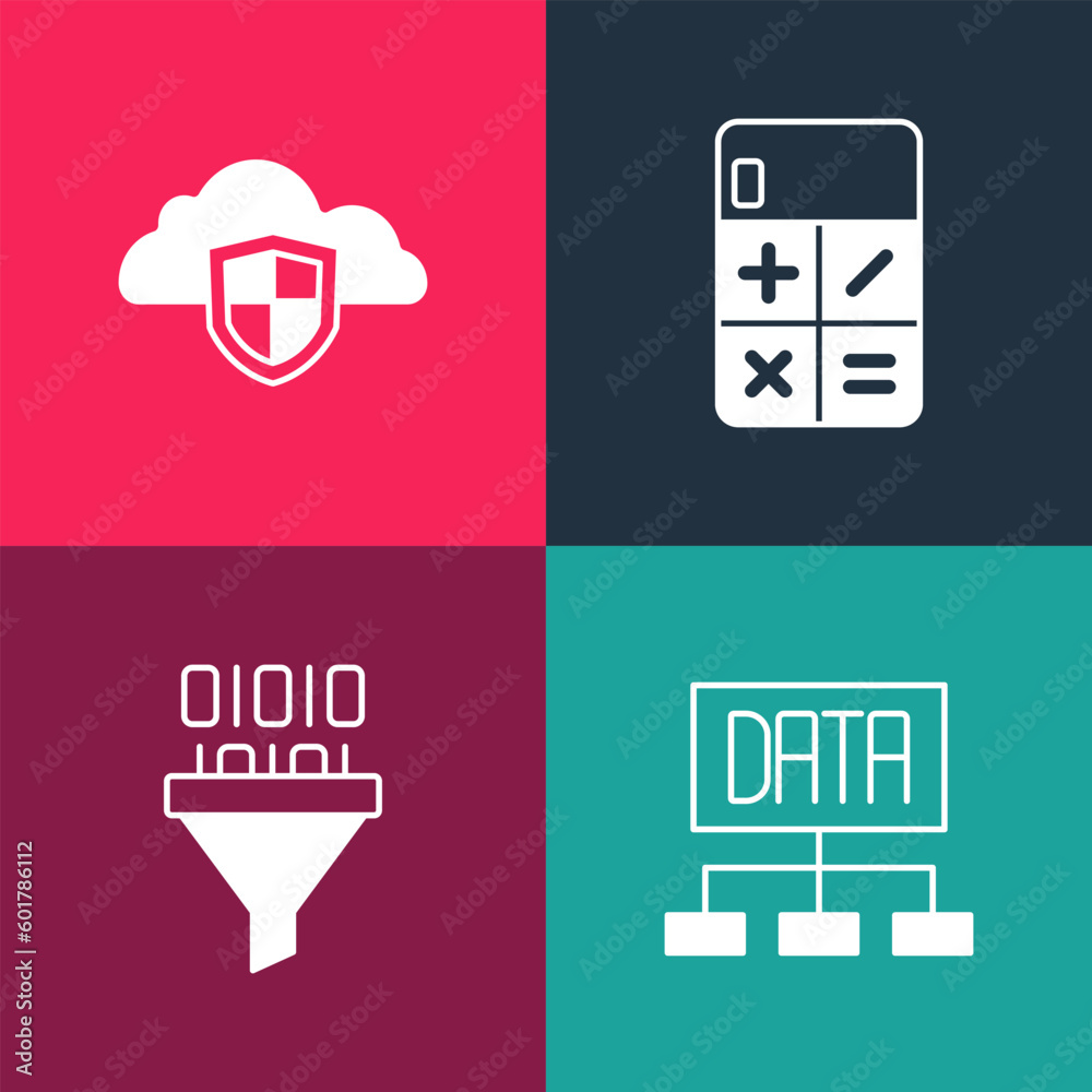 Canvas Prints set pop art data analysis, binary code, calculator and cloud and shield icon. vector