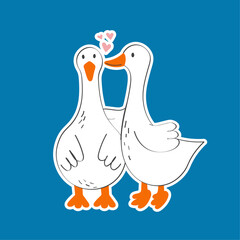Vector illustration with cute and funny goose. Trendy typography sticker with text and bird. 
