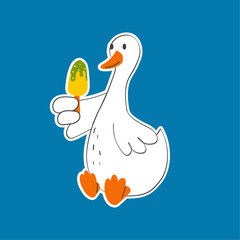 Vector illustration with cute and funny goose. Trendy typography sticker with text and bird. 