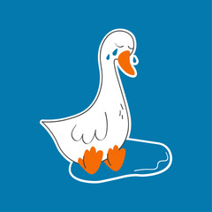 Vector illustration with cute and funny goose. Trendy typography sticker with text and bird. 
