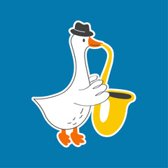 Vector illustration with cute and funny goose. Trendy typography sticker with text and bird. 
