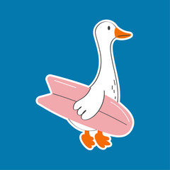 Vector illustration with cute and funny goose. Trendy typography sticker with text and bird. 