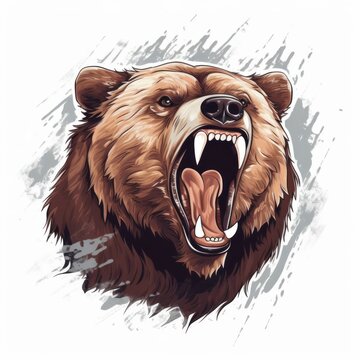 recommend clip art: Close up of an vector illustration of a ferocious bear, with sharp claws and teeth, captured in mid-roar on white background. Printable design for tattoo, wall art, posters, t-shirts. Generative AI