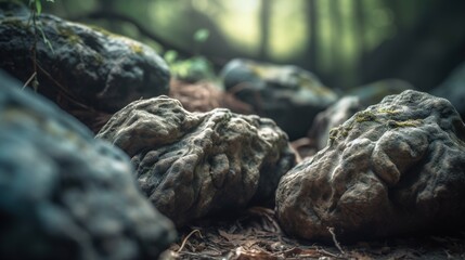Fototapeta na wymiar a group of rocks sitting in the middle of a forest. generative ai