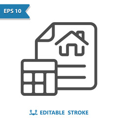 Mortgage Icon. Property Tax, House, Home, Calculator, Real Estate