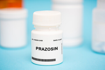 Prazosin medication In plastic vial