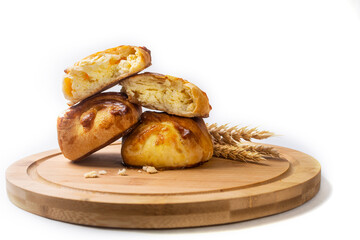 wheat buns with cheese on a white background