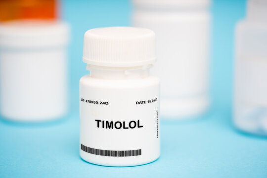 Timolol medication In plastic vial