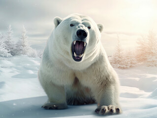 Happy and funny arctic bear in winter