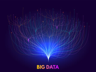 Big data collection. Virtual flow of database connections tree structure, digital network visualization and abstract science chart vector concept illustration