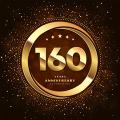 160th anniversary logo with double rings and gold font decorated with glitter and confetti