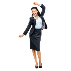 Business woman, dancing or success expression for company growth, sales deal or finance salary...