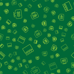 Set line 3D word, Cinema auditorium with screen and 4k Ultra HD on seamless pattern. Vector