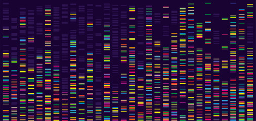 Genome map. DNA test and barcoding visualisation, abstract big genomic data sequence columns vector background illustration - obrazy, fototapety, plakaty
