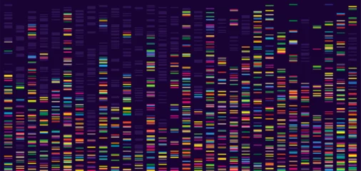 Fotobehang Genome map. DNA test and barcoding visualisation, abstract big genomic data sequence columns vector background illustration © WinWin