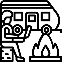 camping remote working line icon