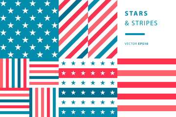 Fototapeta premium Stars and stripes, patriotic patterns in red, white and blue