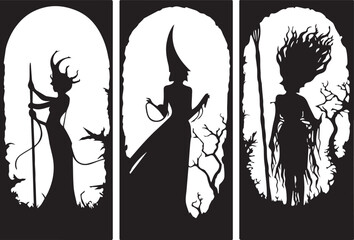 A Silhouette Halloween witches vector illustration.Silhouette of a Halloween witch
