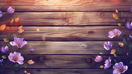 flowers on wooden background, Generative AI