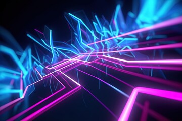 Obraz premium abstract futuristic background with pink blue glowing neon moving high speed wave lines and bokeh lights. Data transfer concept Fantastic wallpaper, Ai Generative