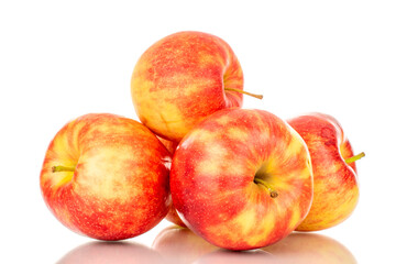 Fototapeta na wymiar Several organic red apples, macro, isolated on white background.