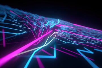 Obraz premium abstract futuristic background with pink blue glowing neon moving high speed wave lines and bokeh lights. Data transfer concept Fantastic wallpaper, Ai Generative