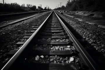 Fototapeta na wymiar Black & White railroad tracks. Generative AI