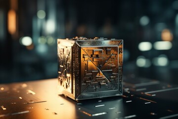 Metallic cube in 3D. Generative AI