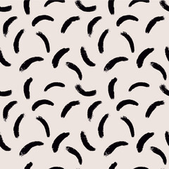 Black and white abstract brush stroke painting seamless pattern illustration. Modern paint line background in monochrome color. Messy graffiti sketch wallpaper print, rough hand drawn texture.