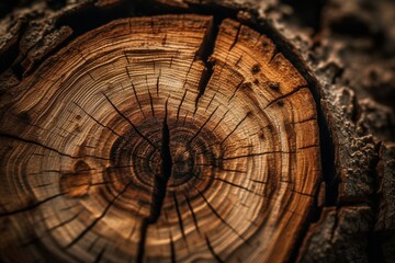 Close-Up of Tree Rings and Wood Texture in Tree Trunk Cross-Section generative AI
