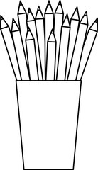 vector linear icon pencils in a glass, school and office supplies, back to school, sketch and doodle