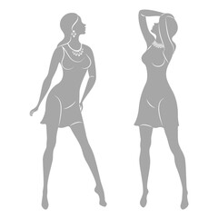 Collection. Silhouette of a woman. The girl is slender and beautiful. Lady is suitable for decor, posters, stickers, logo. Vector illustration set