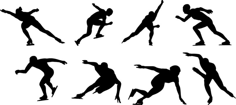 "Silhouette Set: Man Speed Skating from Different Angles"
"Dynamic Speed Skating Silhouettes: Varied Angles for Impact"
