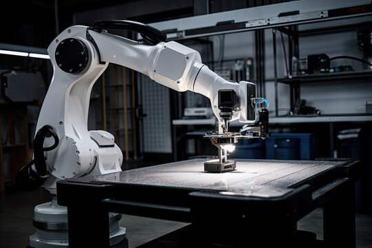 Generative AI illustration of modern industrial robotic operation factory