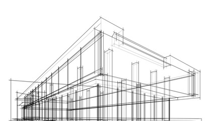 Architecture building 3d drawing vector illustration