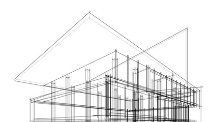 Architecture building 3d drawing vector illustration