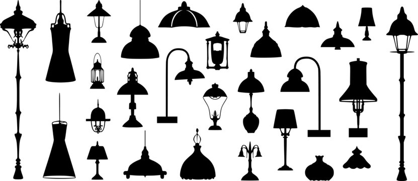 Vektor Set - Alte Vintage Lampen, Leuchten und Laternen