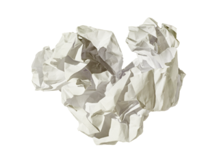 A ball of crumpled paper as a concept of a discarded idea isolated on a transparent