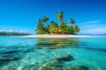 Palm Beach In Tropical Idyllic Paradise Island. AI Generative