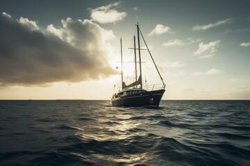 Fototapeta na wymiar Yacht sets sail to fish. Generative AI