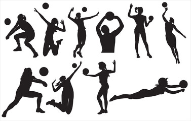Vector clipping art of volleyball players set , Set of volleyball player