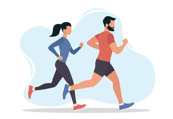 Fototapeta na wymiar Running man and woman. Sport, healthy lifestyle, weight loss. Vector illustration in flat style. isolated on white background.