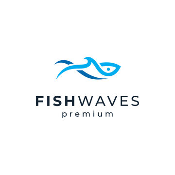 fish and wave for fishing or food logo design